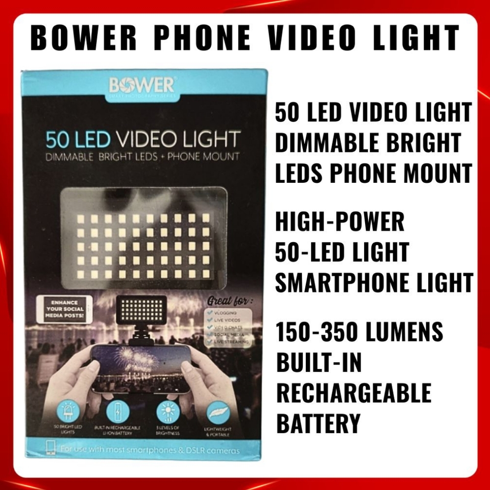 Cell Phone LED Ring Video LIGHT DIMMABLE BRIGHT 50 LEDS Portable IPHONE Android